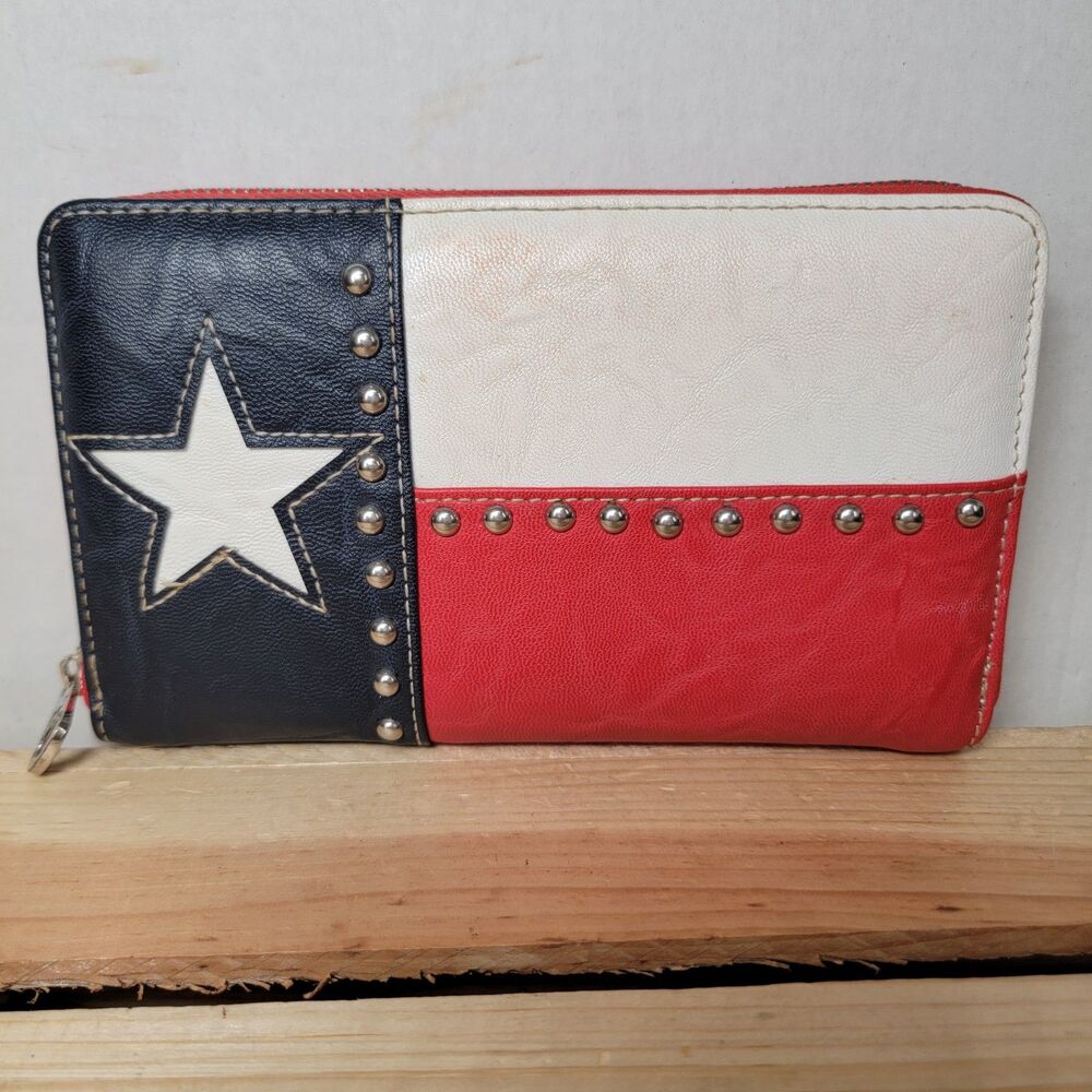 Montana West Faux Leather Studded Texas Flag Ladies Wallet